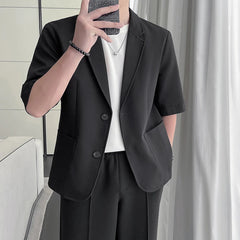 Threebooy Summer Men's Popular Blazer Lapel Collar Mid Sleeve Suit Jackets Solid Color Fashion Trend Western-style Clothes M-3XL