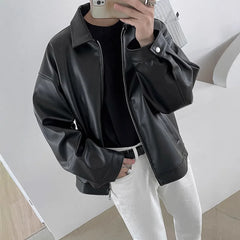 Threebooy Leather Jacket Men's Spring New Trend Korean Autumn PU Leather Casual Baseball Uniform