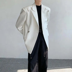 Threebooy Spring Autumn High-end Shoulder Pad White Suit Jacket Niche Deconstructed Metal Aircraft Buckle Design Sense Fashion Trendy Suit