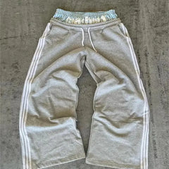 Threebooy Baggy Pants Double Layer Straight Pants Y2k Side Striped Sweatpants Men's and Women's Loose Wide-leg Trousers Cargo Pant Sets