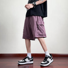 Threebooy Summer Shorts Men Solid Casual Mulit-pockets Cargo Shorts Straight Loose Short Joggers