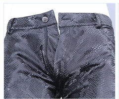 Threebooy Charming new wild snake print men's leather pants PU leather pants sexy tight leggings sexy clothing, performance clothing