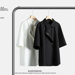 Threebooy Mid Sleeve Shirt man Embroidered Letters Unique Style Casual Fashion Trending Apparel Hot Sale Personalized lapel design