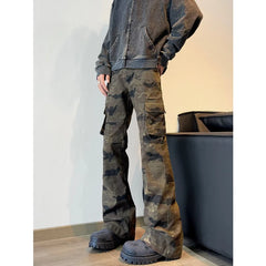 Threebooy Y2K Streetwear Camouflage Slim Flare Jeans Pants For Men Designer Clothes Harajuku Hip Hop