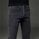 Threebooy Spring Summer Jeans Men's Korean Slim Feet Trousers Stretch Casual Striped Trousers