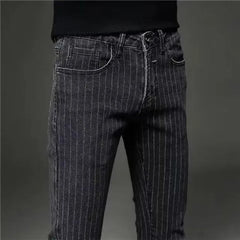 Threebooy Spring Summer Jeans Men's Korean Slim Feet Trousers Stretch Casual Striped Trousers