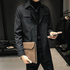 Threebooy Men High-grade Pure Cotton Business Windbreaker Coat/Men Slim Fit Leisure Trench Jackets Plus Size S-3XL