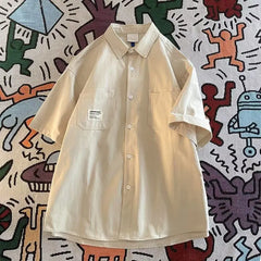 Threebooy Japan Style Simple Shirt Workwear High-end Short-sleeved Shirt in Summer New Trendy City Cargo Blouse Casual Versatile Shirt