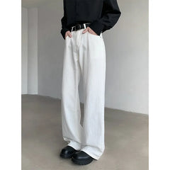 Threebooy American Wide-leg Straight Jeans Men Loose Casual Denim Trousers Neutral White Jeans Streetwear Pure Color Men Women Jeans Pants
