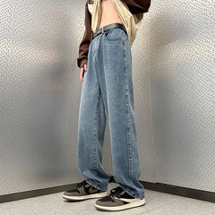 Threebooy 5 Colors Fashion Korean Baggy Pants Men Spring Autumn New Loose Straight Jeans Elastic Waist Wide Leg Casual Pants Men's Clothes