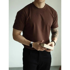 Threebooy T-shirt American Pure Cotton Tough Guy Solid Color Men Short-sleeved Round Neck Couple Casual Versatile Business Base Shirt