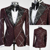 Threebooy Modern Wedding Groom Tuxedo 2 Piece Blazer Pant Single Breasted Crystals Formal Occasions Party Banquet