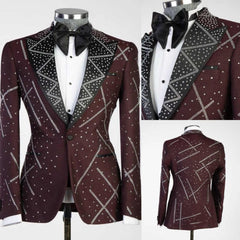Threebooy Modern Wedding Groom Tuxedo 2 Piece Blazer Pant Single Breasted Crystals Formal Occasions Party Banquet