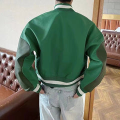 Threebooy New Autumn And Winter Niche Stitching Design High-Grade Leather Jacket American Retro High Street Fashion Casual Y2k Jacket Men