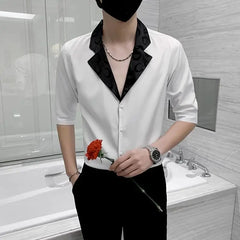 Threebooy New Handsome Thin Fashion Casual High-end Sense Five-point Sleeve Shirt Trendy Versatile Personalized Men's Shirt