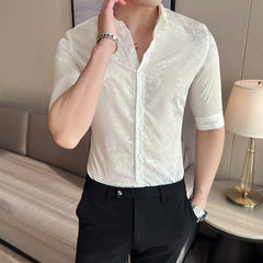 Threebooy British Style Men Summer High-end Printed Business Shirts/Male Slim Fit Lapel Casual Shirts With Short Sleeves S-4XL