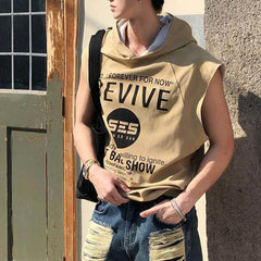 Threebooy Summer New Men's Hooded Sleeveless T-shirt American Retro Fashion Trend Street Casual Loose Breathable Niche Men's Tops
