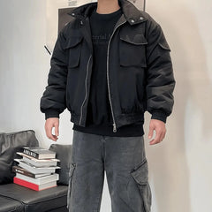 Threebooy Mens Fashion Trend Short Jacket Autumn And Winter Street Commuting Stand Collar Silhouette Workwear Casual Thickened Jacket