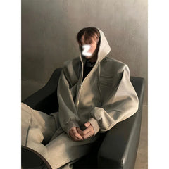 Threebooy Shoulder padded hoodie men's spring autumn zipper cardigan hooded fake two American jackets