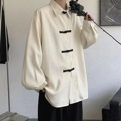 Threebooy New Chinese Style Fold-button Shirt Men's Long-sleeved Hanfu Tang Suit Jacket Chinese Style Jacket Men's Fashion Tops Urban
