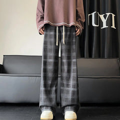 Threebooy Autumn Corduroy Pants Men Oversized Retro Plaid Pants Men Japanese Streetwear Hip-hop Loose Wide Leg Pants Mens Trousers M-3XL