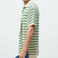 Threebooy Men's Polo Shirt Light Luxury Knitted Clothing Popular Vintage Striped Short Sleeve Fashion Leisure Hollow Out Knitwear M-3XL