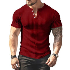 Threebooy European and American Solid Color Summer New Versatile Men's T-shirt Henry Shirt Casual Knitted Short-sleeved T-shirt Men's Tee