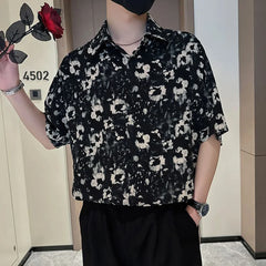 Threebooy Mens Shirt Ice Silk Printed Short Sleeve Shirt Summer Casual Versatile Thin Fashion Color Personalized Top Men's clothing