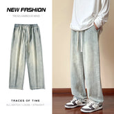 Threebooy Streetwear Men's Elastic Waist Wide Leg Baggy Jeans Korean Fashion New Autumn Retro Oversize Jeans Male Drawstring Design Pants