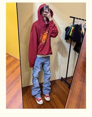 Threebooy American Spring and Autumn Street Men and Women Trendy Zipper Design Straight Tube Washed Jeans Couple Retro Casual Pants y2k