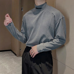 Threebooy Y2k Mens T-Shirt Casual Solid Color Bottom Layer Cedar Autumn Streetwear Simple Korean Version Top Men's Clothing Unisex