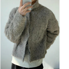 Threebooy American retro faux fur fur coat men's short style solid color mink fur winter jacket