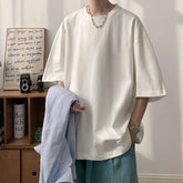 Threebooy Summer Men's Heavy T Shirt Casual Solid Short Sleeve Basic Tee Women 100% Cotton 260gsm 9.17oz Oversized O Neck Hip-Hop Tops