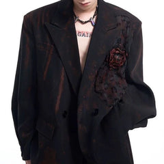 Threebooy Trendy Night Rose Handmade Graffiti Suit Jacket Men Autumn and Winter New Fashion Dark Night Party Dance High-end Suit Men