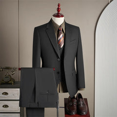 Threebooy High-end fashionable stylish lustrous smooth fabric party wedding suit wool suit set men's three-piece set