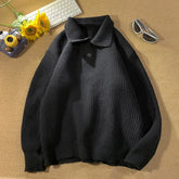 Threebooy Solid Color Polo Neck Sweater Men's Fashionable Winter Long-sleeved Sweater Japanese Retro Trend Couple Warm Coat Aesthetic