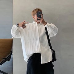 Threebooy Men's Leisure Popular Luxury Texture Long Sleeve Shirts Button-down Solid Color Streetwear Fashion Loose Stylish Retro Clothing
