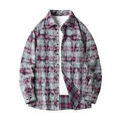 Threebooy Lapel Collar Casual Shirt Jacket Retro Plaid Tie-dye Men's Cotton Shirt Coat Long Sleeve Casual Single Breasted 5Colors