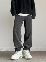 Threebooy New Fashion Korean Men's Baggy Straight Jeans Classic Black Gray High Street Denim Pants Streetwear High Quality Male Trousers