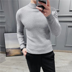 Threebooy British Style Men Winter Solid Color Turtle Pullover Knitted Shirt Slim Sweater Men Knitted Sweaters Men Knitwear S-4XL