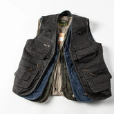 Threebooy American Workwear Retro Metal Zipper Three-dimensional Pocket Cotton Men Women Tactical V-neck Vest Jacket Aesthetic Urban Chic