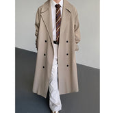 Threebooy Trench men Long coat 2025 New Loose Autumn fashion Double-breasted Caslua trench Unique cuff design Korean street windbreaker