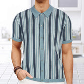 Threebooy Men's Business Leisure Knit Striped Polo Shirt Luxury Short Sleeve Button-down Shirts for Men Fashion Knitwear Summer New