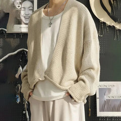 Threebooy Shawl Outerwear Sweater Casual Campus Knit Sweater Genderless Autumn Fashion Solid Color Elegant Cardigan Long-Sleeve Top Unisex