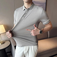 Threebooy Summer Short Sleeve Polo Men Striped Casual Polo Shirts Men Clothing Comfortable and Cool Business Social Lapel Tops