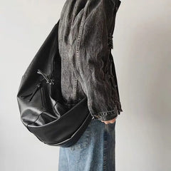 Threebooy Stylish Dumpling Shaped PU Crossbody Bag for Men, Suitable for Casual Outings and Large Capacity Needs