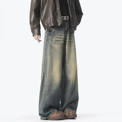 Threebooy American Style Vintage Straight Jeans Men Retro Fashion Mopping Pants Unisex High Street Loose Casual Wide Leg Denim Pants