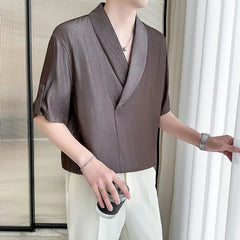 Threebooy Korean Fashion Summer Design Men's Shirt Versatile Half Sleeved Casual Pullover Lazy Streetwear Social Shirts Men Clothing