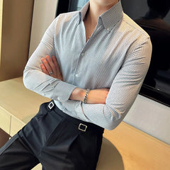 Threebooy New Style Men Spring High Quality Long Sleeve Shirts/Male Lapel Office Business Dress Shirts Homme Camisas Plus Size S-3XL