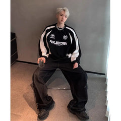 Threebooy American Retro Shirt Hip Hop Color-blocking Heavy Sweatshirt Men 2025 New Teen Casual Sports Jacket Autumn Handsome Top